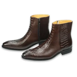 Men’s New Design Zipper Ankle Boots Winter Leather Rubber Outsole Printed Dress Shoes for Wedding Parties Work Leisure