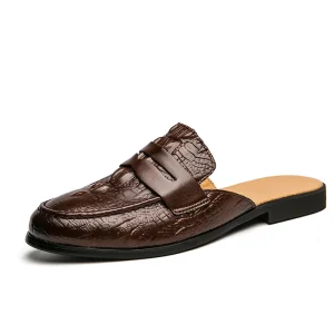 Men’s New Fashion Casual Shoes British Style Crocodile Skin Slip On Mules Anti Slip Rubber Sole Flexible Breathable Sandals