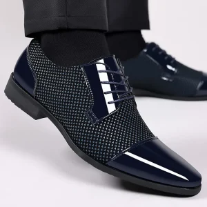 Men’s New PU Lace-Up Shoes Business Formal Casual Spring Autumn Breathable Geometric Pattern Heightening Rubber Outsole British