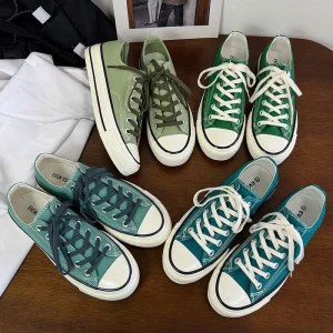 Men’s New Style Export Canvas Lace up Shoes Classic Casual Lightweight Slip Resistant Basic Model Low Top Vulcanized