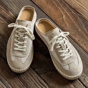 Men’s New Style Leather Loafers Mules Shoes Flat Half-Slippers Silp-On Closure Breathable Fashionable for Spring