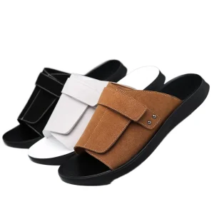 Men’s New Summer Fashion Joker Light Cross Strap Cow Leather Open Toe Printed PVC Dual Purpose Sandals Size 48 for Driving