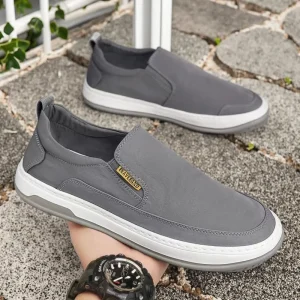 Men’s New Summer Running Shoes Breathable Canvas PVC Outsole Round Toe Mesh Lining Slip On Cloth Sports Board Shoes Lazy
