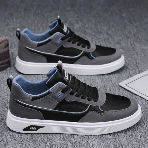 Men’s New Versatile Sports Casual Shoes Simple Design Breathable Flat Shoes Comfortable Lace Up Closure Anti Slip