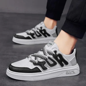 Men’s Niche Fashion Brand Letter Patch Casual Sports Sneakers for Students Teenagers Breathable Mesh Solid Color White Shoes