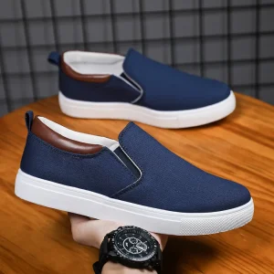 Mens Oversized Canvas Shoes Soft Bottom Anti Slip Color Blocked Lazy Sneakers Cloth Cover Low Cut Solid Color Flat Sole Shoes