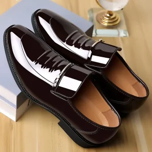 Mens Oxford Business Shoes for Autumn Winter Pointed Toe Slip On Formal Leather Upper Breathable Lightweight Office Shoes