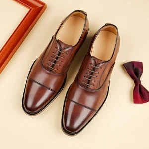 Men’s Oxford Casual Dress Shoes Breathable Genuine Leather Pointed Formal Party Office for Autumn Winter