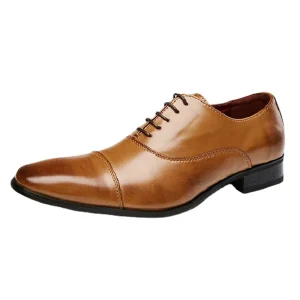 Men’s Oxford Dress Shoes Genuine Leather Closed Toe Solid Pattern Lace Cow Leather Anti-Slip Fashionable Wedding Shoes