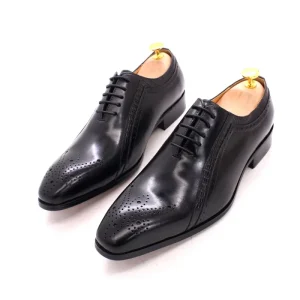 Men’s Oxford Lace up Square Shoes Genuine Leather Casual Business Dress Shoes Men for Wedding Party Office Fashion Shoes
