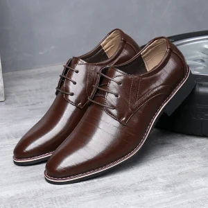 Men’s Oxford Leather Shoes Lace-Up Waterproof Soft Business Dress Shoes Spring Summer