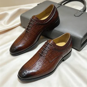 Men’s Oxford Shoes Genuine Leather Formal Business Dress Shoes Classic Brown Crocodile Pattern Leather Men’s Shoes
