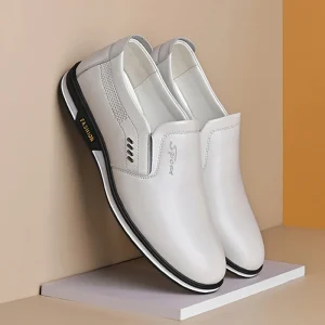 Men’s Oxford Shoes Non-slip Breathable Leather Upper Soft PVC Sole Comfortable Flat Slip-on White Winter Autumn Summer