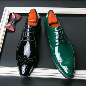 Men’s PU Dress Shoes Plus Size Quick-Drying Pointed Toe Brogues for Office Business Spring Summer Autumn Rubber