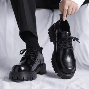 Men’s PU Lace-up Shoes Autumn High-end Casual British Business Formal Wear Toe Thick Rubber Outsole