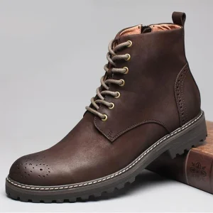Men’s PU Leather Chelsea Flat Work Style Retro Lace Up Boots Big Toe Ankle Height Western for Winter Summer Size 38 46