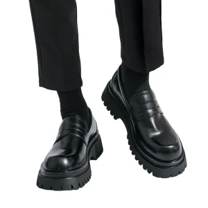 Mens PU Leather Slip-On Dress Shoes Platform Shoes