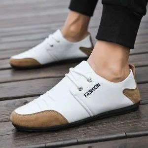 Men’s PU Leather Walking Shoes Casual White Men’s Shoes Soft Sole Men’s Flat Shoes