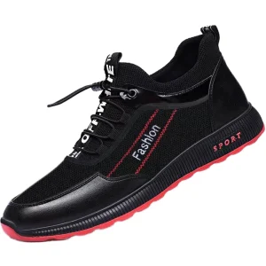 Men’s PU Mesh Sport Sneakers Casual Walking Shoes Lace Up Closure Fashionable Trend for All Autumn Winter Cotton Fabric