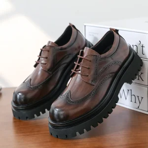 Men’s PU Shoes Thick-Soled Height-Increasing Business Lace-Up Wear-Resistant British-Style Hollowed-Out Summer Wedding Groom
