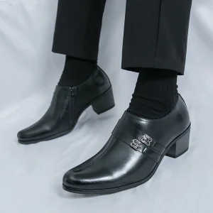Men’s PU Slip-On Oxford Business Dress Breathable Classic Retro Men’s Dress Shoes High Heel Pointed Toe Wedding Party Shoes