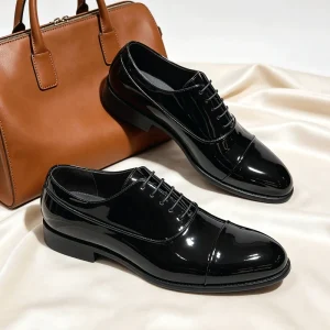 Men’s Patent Leather Oxford Shoes Black High Gloss Formal Dress Shoes for Tuxedo Wedding Office Plus Size EU 38 46