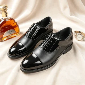 Men’s Patent Leather Oxford Shoes Thick Sole Black High Gloss Formal Dress Shoes for Tuxedo Wedding Office New