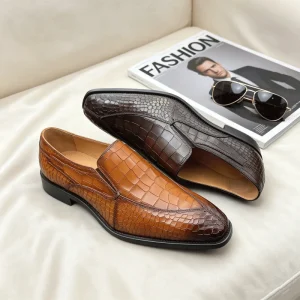Men’s Penny Dress Shoes Slip on Genuine Leather Brown Formal Casual Business Shoes
