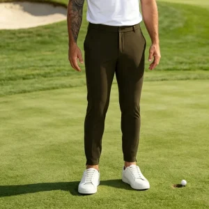 Men’s Performance Golf Joggers 4 Way Stretch Nylon Spandex Quick Dry Pants Seamless Ankle Zipper Modern Fit Golf Trousers