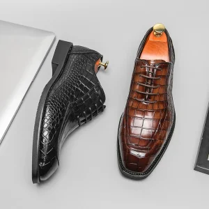 Men’s Plaid Emboss PU Leather Dress Shoes Lace Business Office Formal Style Casual Upper Light Wedding Parties Evening Events
