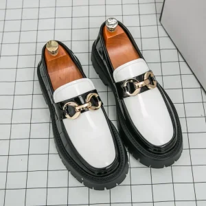 Men’s Platform Loafers Solid Color Non-slip Business Shoes Durable Leather Shoes