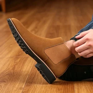 Men’s Plus Size Breathable PU Leather High Top Slip On Chelsea Boots Anti Slippery Platform Ankle Formal Business Work Dress
