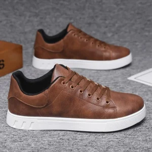 Men’s Plus Size Fashion Summer Autumn Leather Skate Shoes New Trendy Anti Slippery Platform Casual Loafers Lace Up Flats Mesh