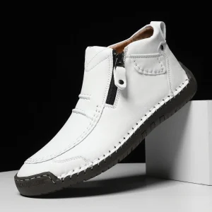 Men’s Plus Size Outdoor Casual Flat Bottom Handmade Stitched Zippered Boots
