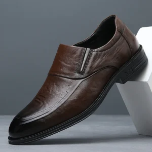 Mens Pointed Leather Shoes British Patent Leather Elongating Multicolor Business Flat Bottomed Formal Loafers Outdoor Lazy Shoes