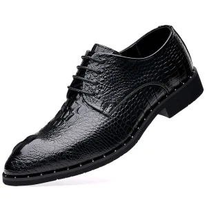 Men’s Pointed Toe Anti-Slip Shoes Business Formal Lace-Up Casual Versatile Durable Wedding Shoes