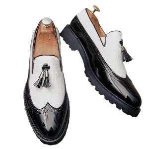 Men’s Pointed Toes Brogues Fashionable Fringe Thick Soles Non slip Breathable Casual Office Wedding Formal Leather Shoes