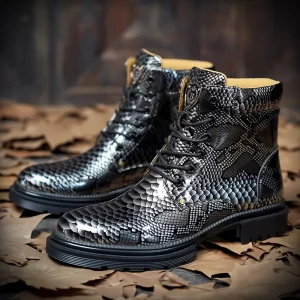 Mens Popular Casual Boots Men Bright PU Leather Boot Men’s Shoes