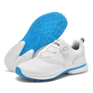 Men’s Professional Golf Shoes Rotary Buckle Water Resistant Microfiber Leather High Traction for Multi Terrain