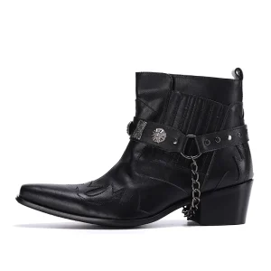 Men’s Punk Style Mid-calf High-top Leather Boots with Side Zipper Closure and Rubber Outsole for Autumn Winter Season