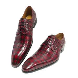 Men’s Red Derby Shoes with Lace up Closure Luxury Business Office Design for Social Wedding Evening Party Breathable Fashionable