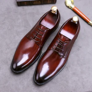 Men’s Retro British Fashion Business Dress Shoes Oxfords Autumn Season Breathable Waterproof Comfortable Leather Derby