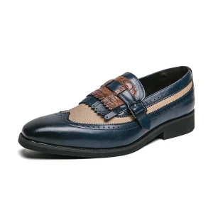 Men’s Retro Casual Dress Shoes Plus Size Block Pointed-Toe PU Leather Slip-On Lazy Low-Top Loafers Breathable Waterproof