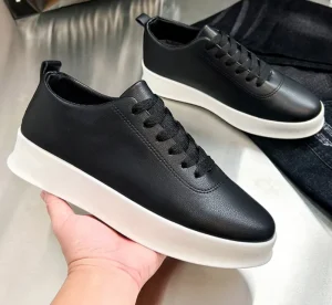 Men’s Retro Casual Sports Flat Bottom Walking Shoes Breathable Genuine Leather Lace up Lightweight