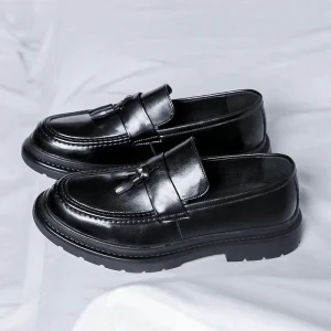 Men’s Retro Dress Shoes Microfiber Leather Casual Loafers High Top Toe Easy Wear Height Increasing Large Sizes