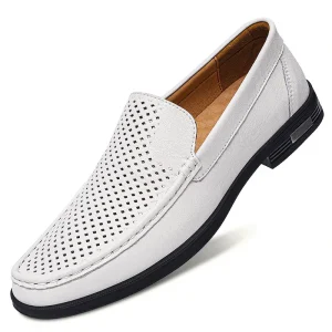 Men’s Retro Genuine Leather Loafers Breathable Mesh Office Formal Slip-On Moccasins Wedding Party Driver Shoes