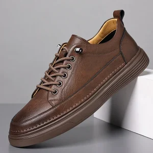Men’s Retro Korean Casual Genuine Leather Running Shoes Rubber Midsole PU Lining Youth Pedal Lazy Slip-On for Summer