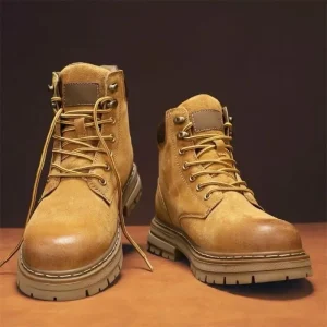 Men’s Retro Large Size Ankle Boots Waterproof Anti Slip Work Boots Thick Soled Outdoor Lace Up Design