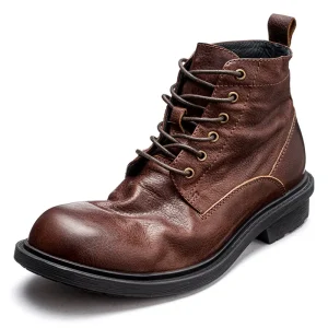 Men’s Retro Leather Soft Breathable Solid Color Trend Ankle Boots