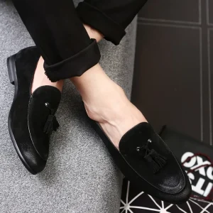 Men’s Retro Slip-On Loafers PU Leather Formal Dress Shoes Flat Design Height Increasing Autumn